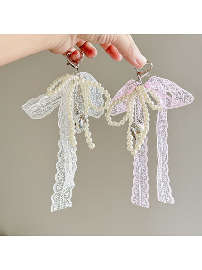 Keypus - Sweet Beaded Bow and Heart Decorative Keychain