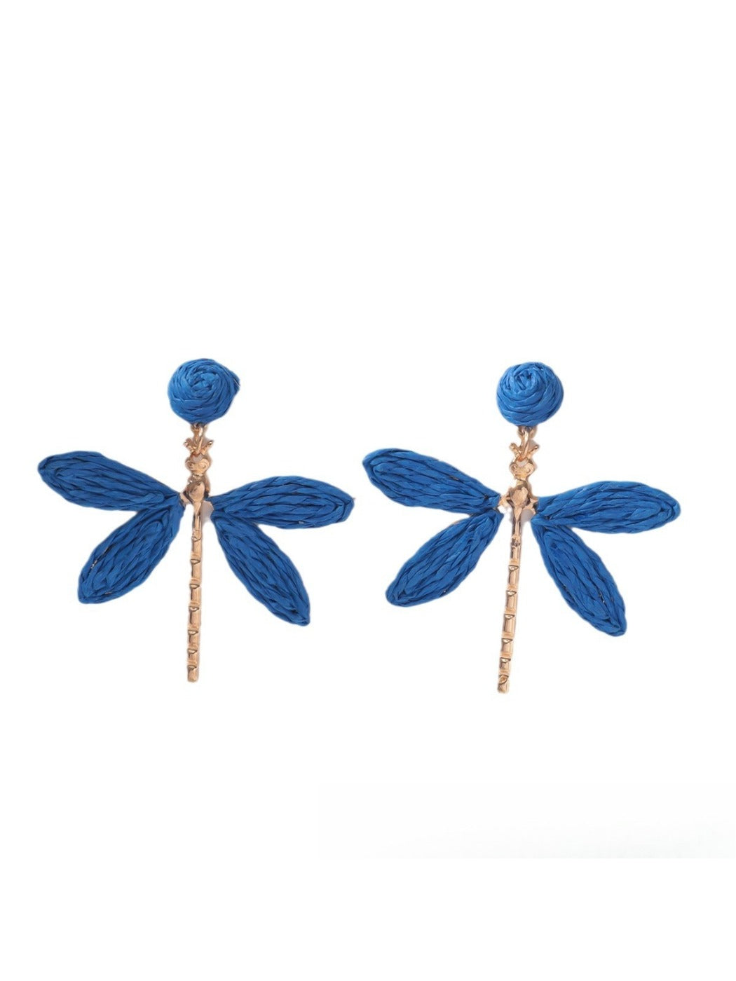 Pair of raffia dragonfly earrings with gold-tone hooks