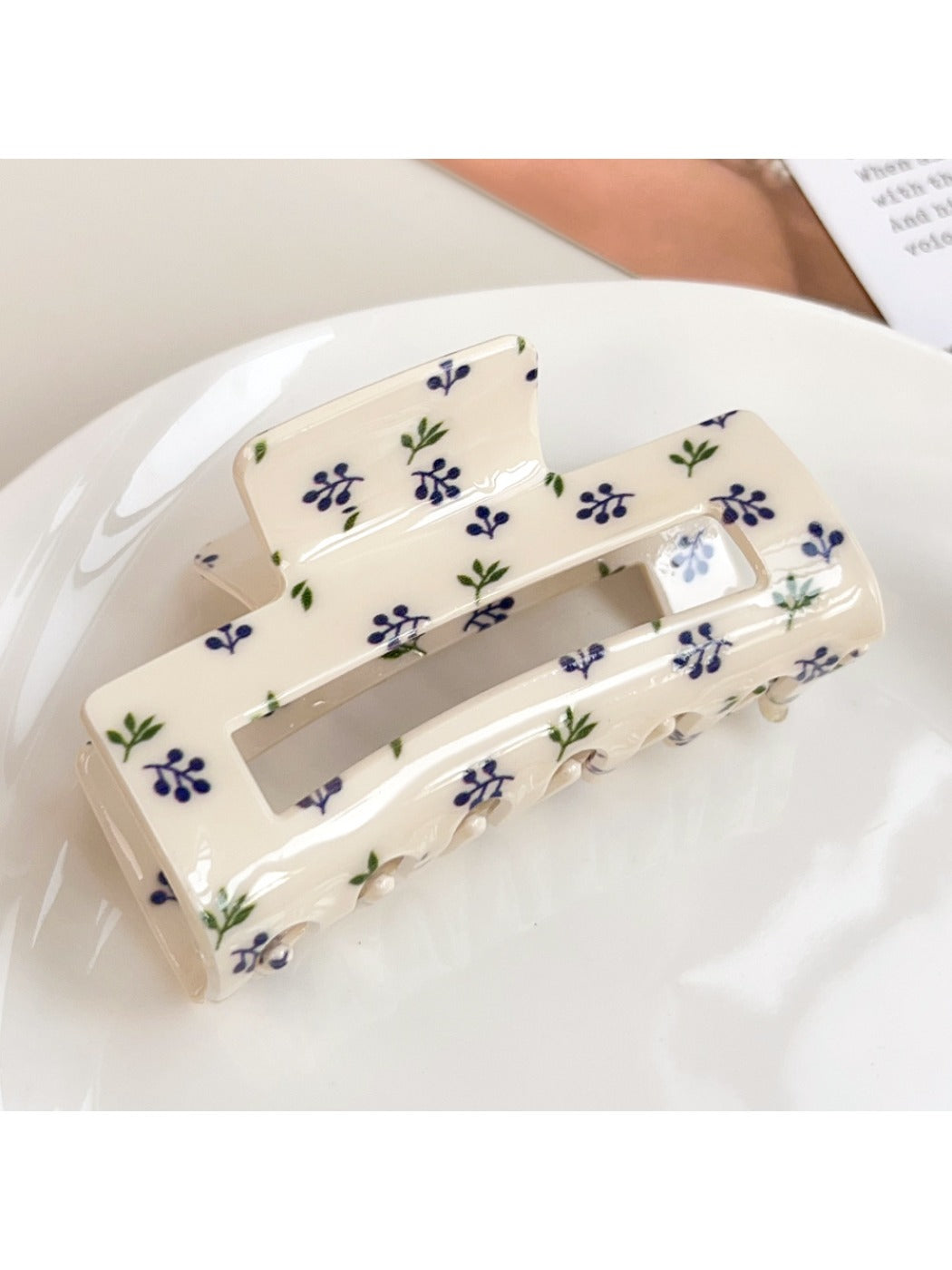 Beau floral print square hair claw clip with colorful flower pattern