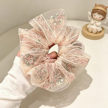 Gifty - Polyester Mesh Floral Embroidered Scrunchie