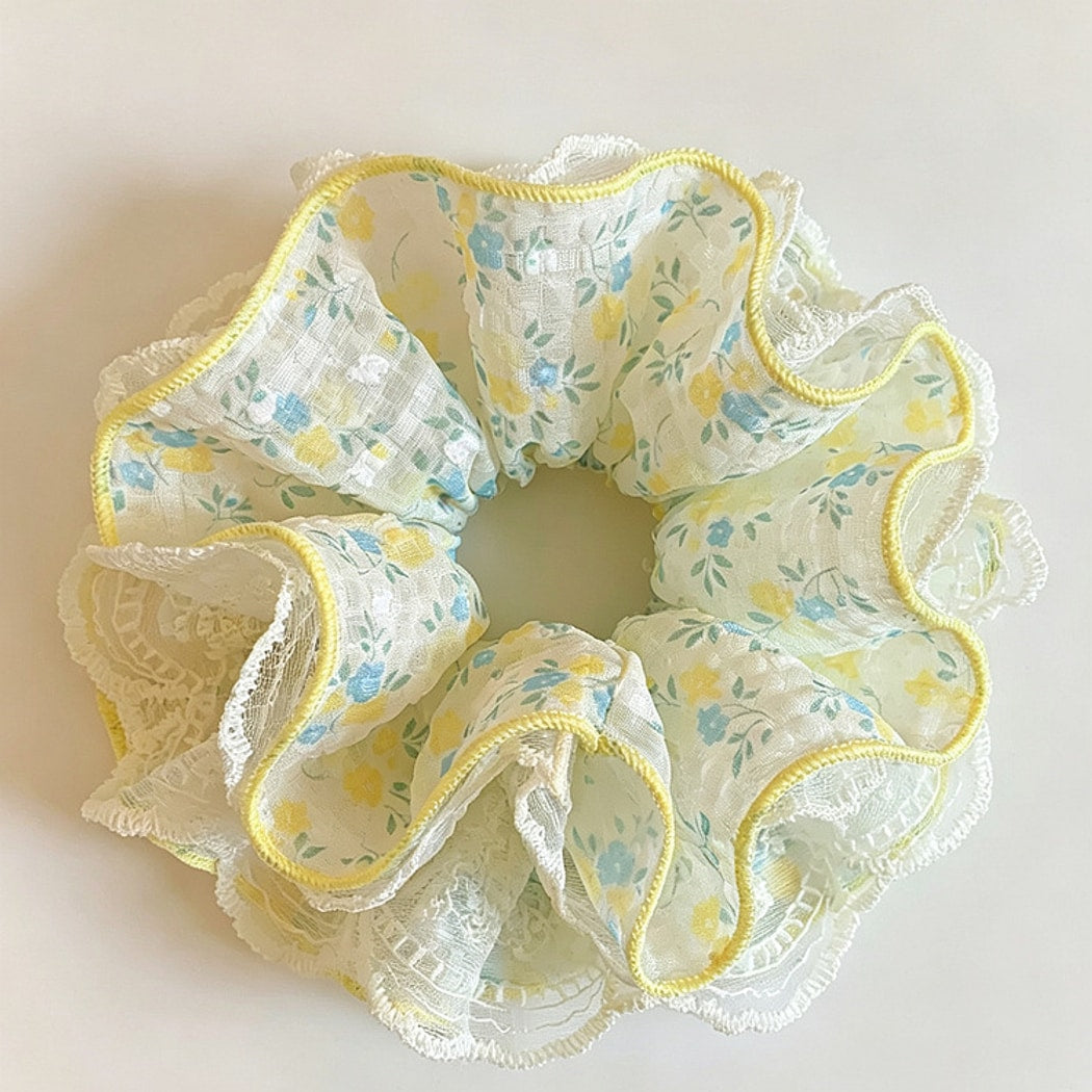 Gifty - Polyester Floral Print Ruffle Scrunchie