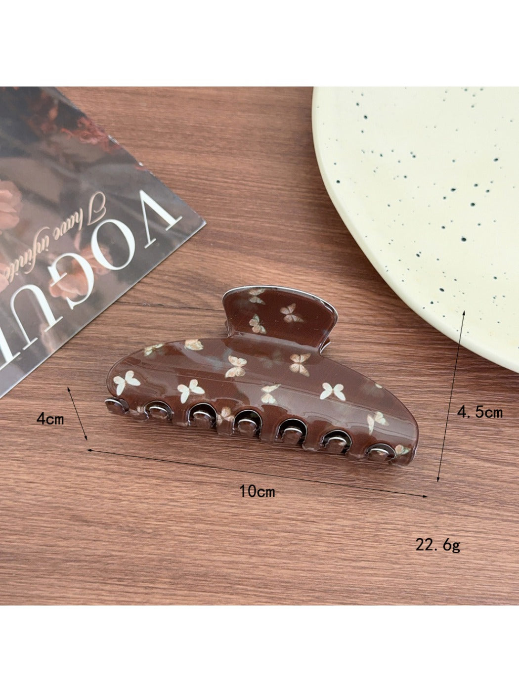 Beau - Brown Butterfly Print Hair Claw Clip