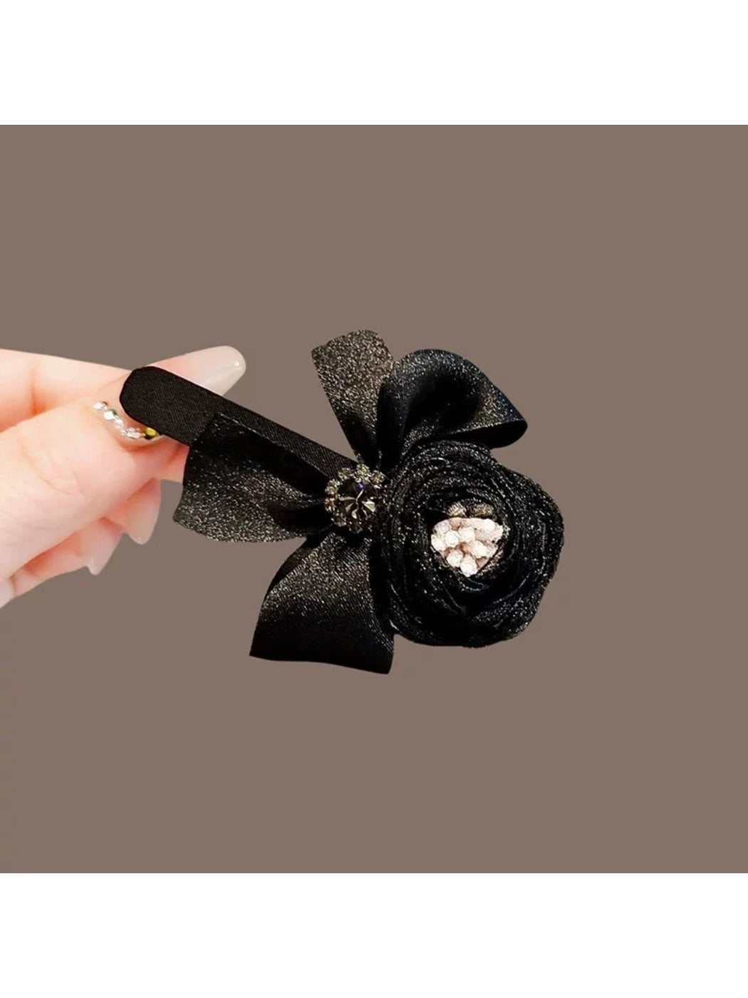 Beau - Black Rose Bow Hair Clip