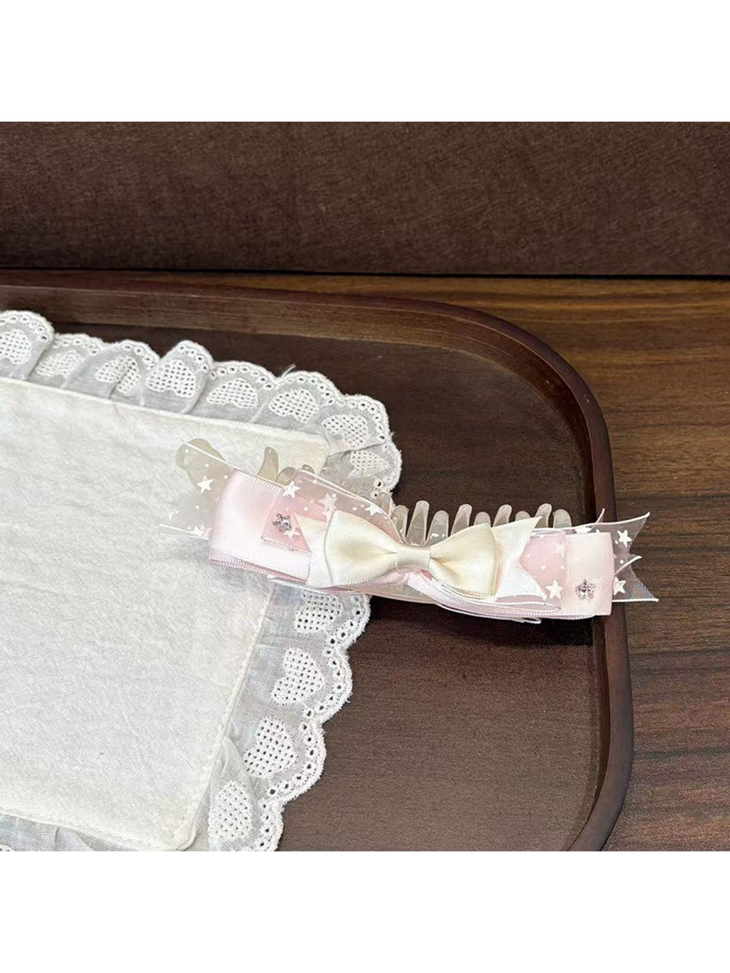Beau - Sweet Bow Lace Trim Plastic Banana Clip