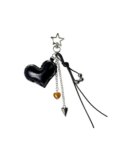 Keypus - PU Heart Charm Chain Tassel Accent Keychain