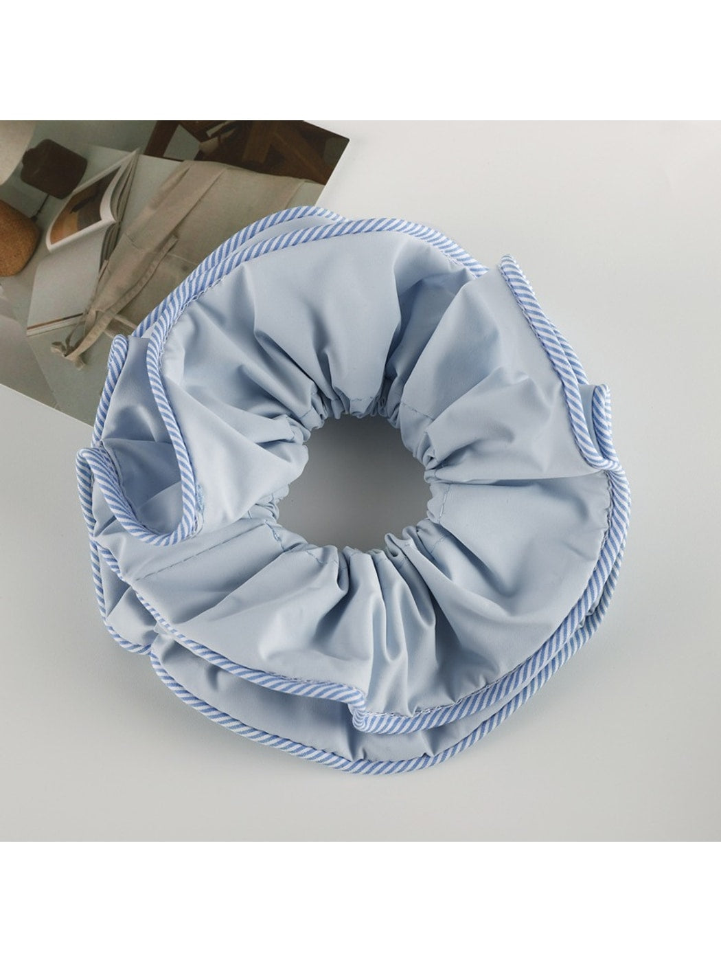 Gifty - Striped Ruffle Double Layer Fabric Scrunchie
