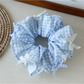 Gifty - Ruffled Gingham Ribbon Bow Hair Scrunchie