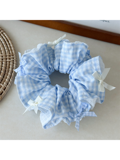 Gifty - Ruffled Gingham Ribbon Bow Hair Scrunchie