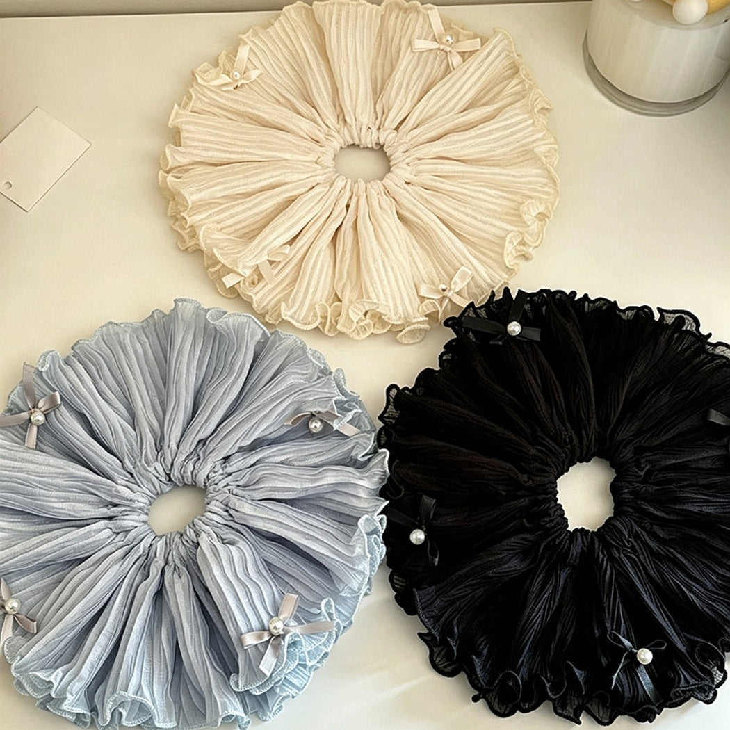 Gifty - Pleated Ruffle Bow Detail Polyester Scrunchie