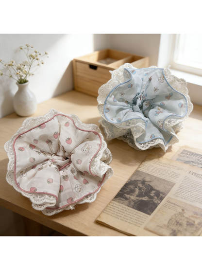 Gifty - Ruffled Lace Strawberry Hair Scrunchie