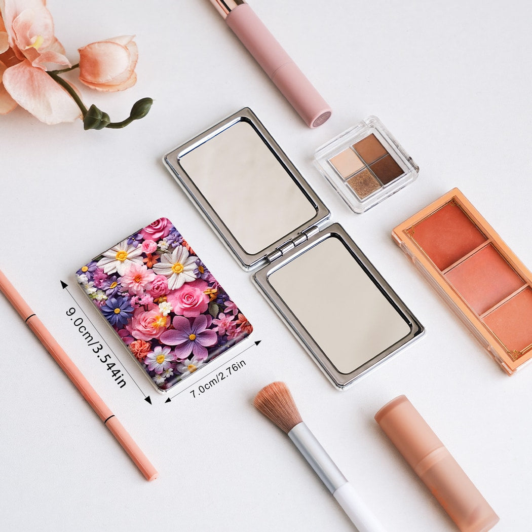 Mirroray - PU Floral Pattern Compact Makeup Mirror