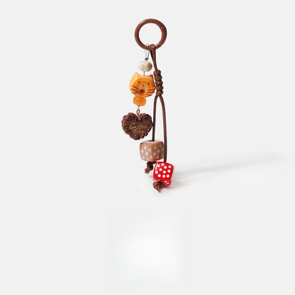 Keypus - Coffee Motif Dice Pendant Bag Charm Keychain