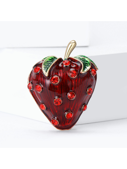 Brovia - Strawberry Rhinestone Accent Alloy Brooch