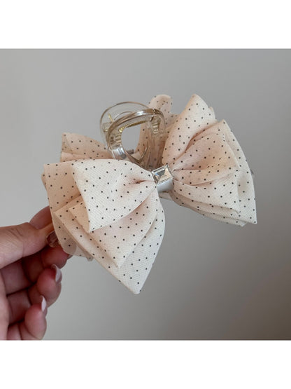 Beau - Polka Dot Ribbon Bow Detail Hair Claw Clip