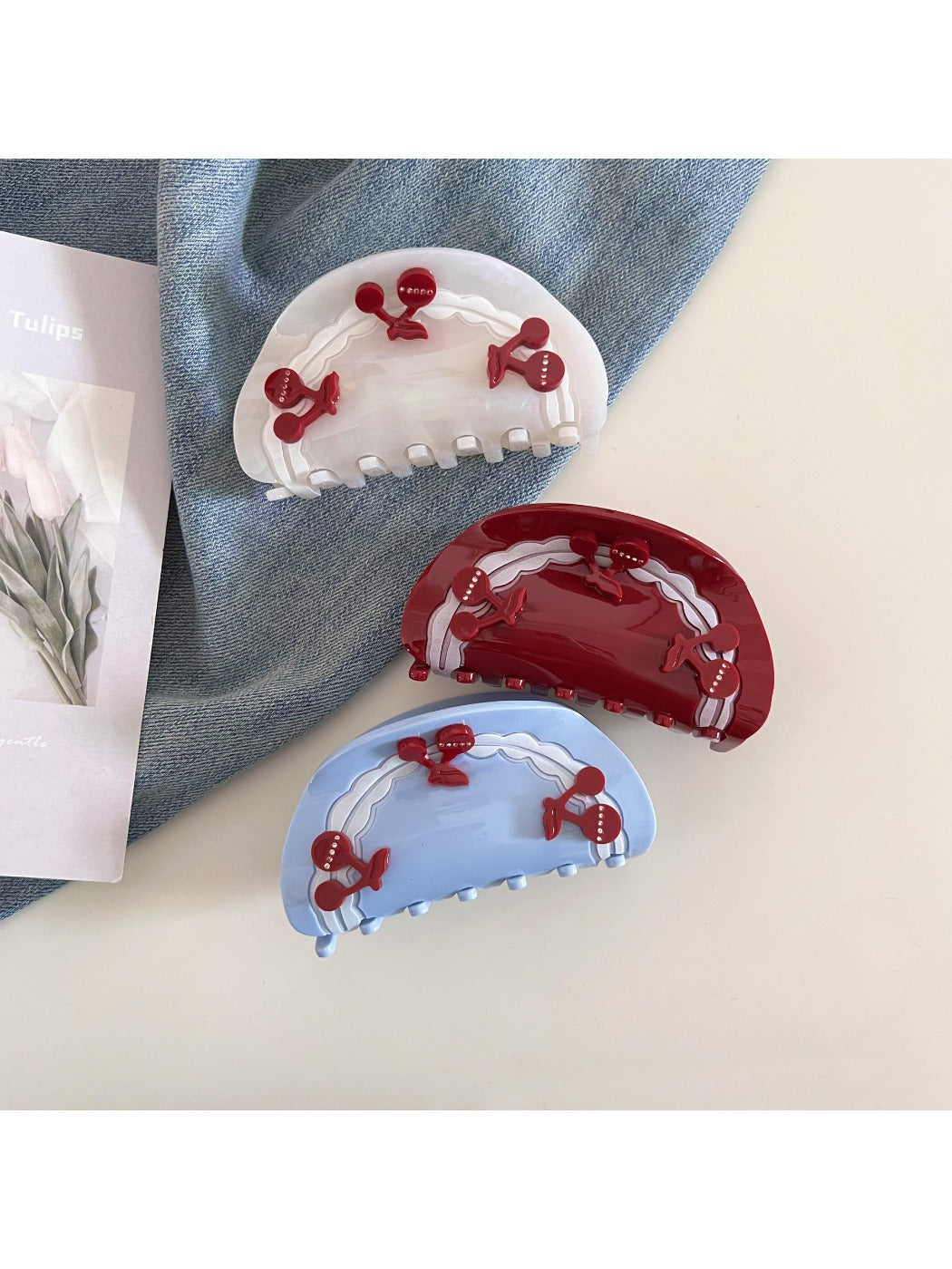 Beau - Adorable Half Round Cherry Themed Claw Clip