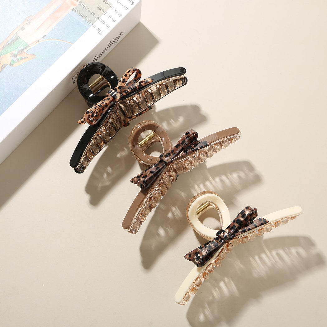 Beau - Leopard Print Bow Detail Acetate Claw Clip