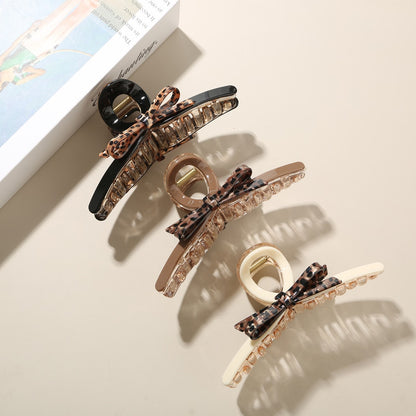 Beau - Leopard Print Bow Detail Acetate Claw Clip