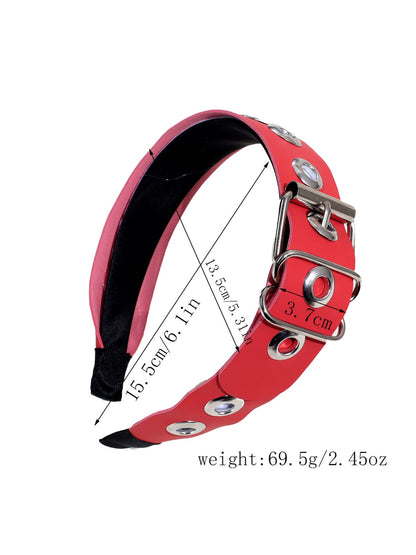 Gifty - Punk Faux Leather Metal Buckle Wide Headband