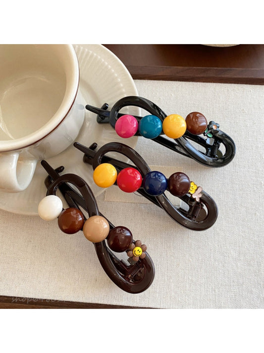 Beau colorful round bead bar hair clip with multicolored beads on gold bar