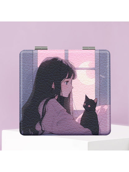 Mirroray - Cute Girl Print Folding Makeup Mirror