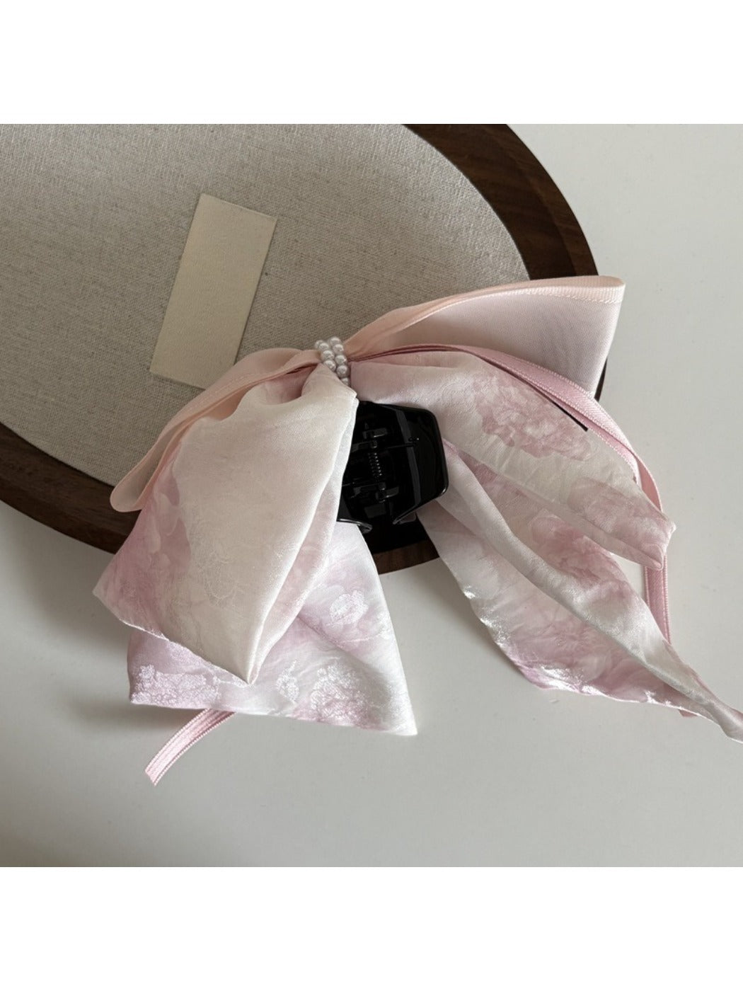 Beau bow ribbon streamer claw clip displayed on a white background showing full design