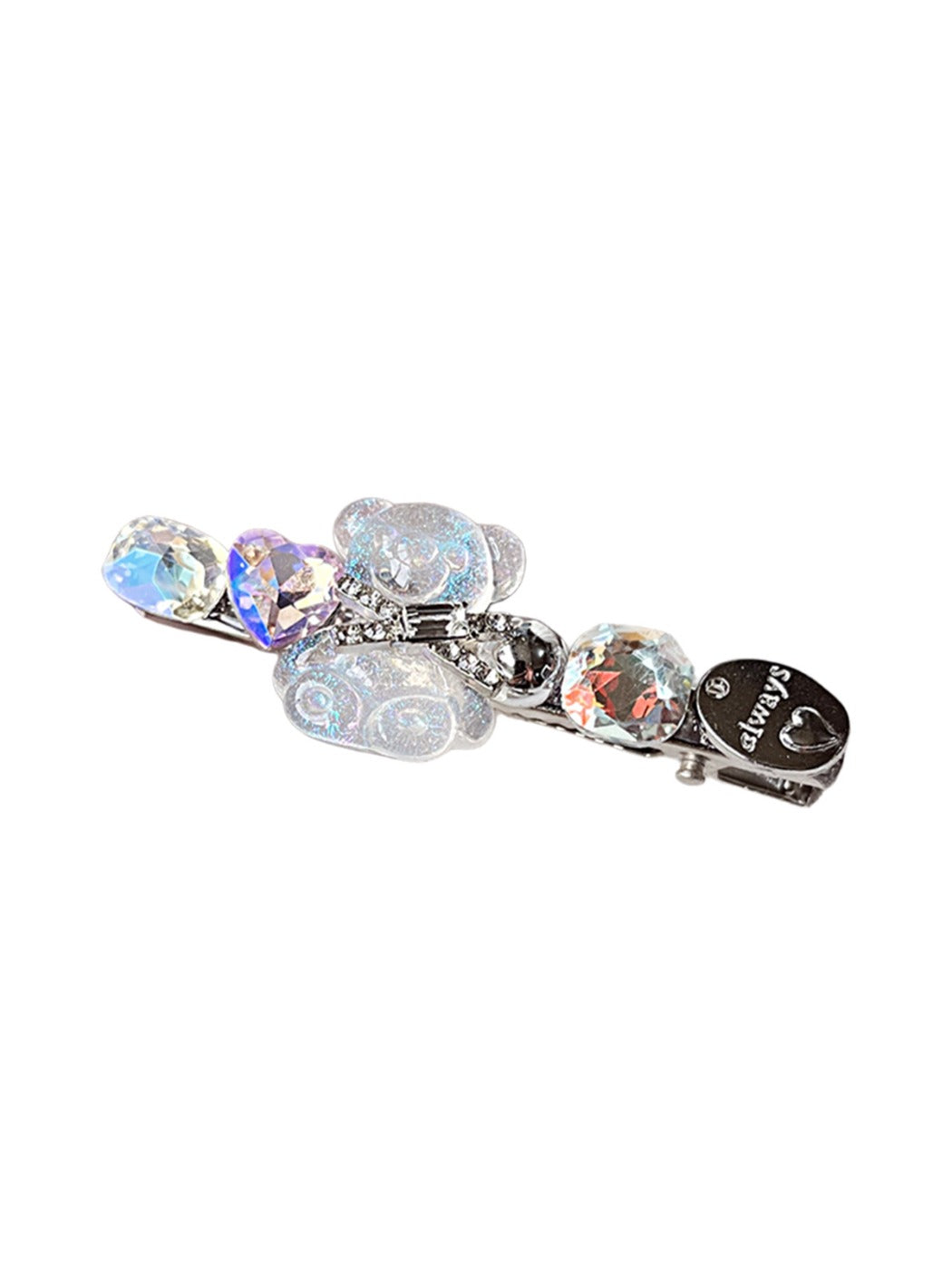 Beau bear shape hair clip held in hand to show size and scale