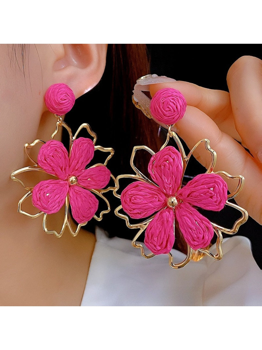 Earedge stylish flower shaped drop earrings displayed on a white background