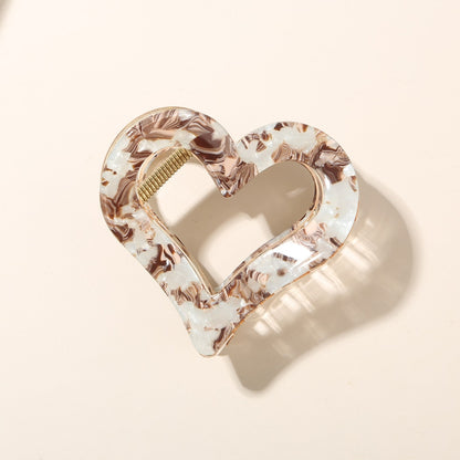 Beau - Acetate Heart Floral Pattern Claw Clip