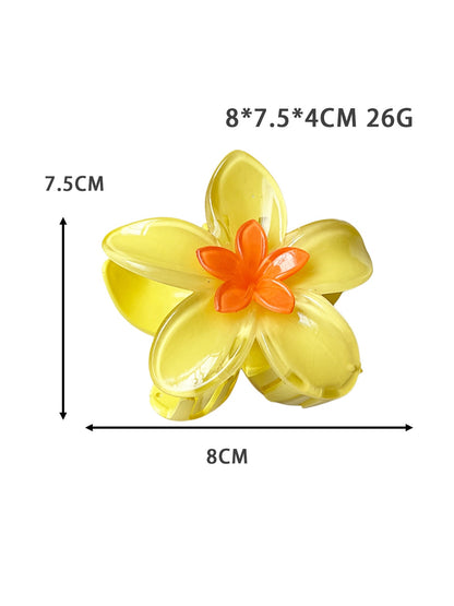 Beau - Glossy Flower Shape Plastic Alloy Claw Clip