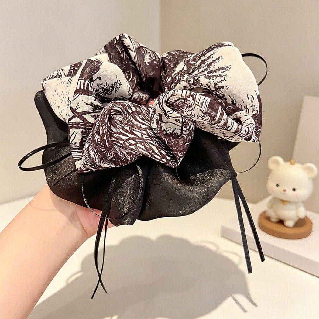 Gifty - Printed Ribbon Detail Polyester Scrunchie