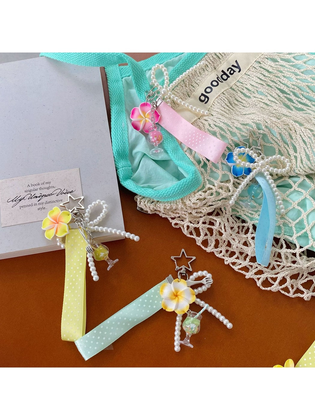 Keypus - Plumeria Bow Ice Cream Accent Bag Charm Keychain