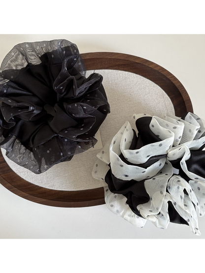 Gifty - Polka Dot Mesh Ruffle Trim Hair Scrunchie