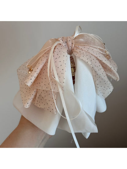 Beau - Polka Dot Ribbon Bow Detail Hair Claw Clip