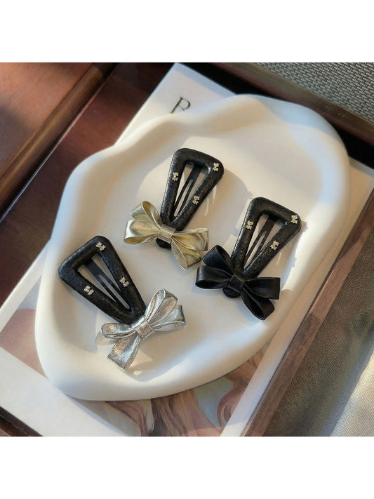Beau - Faux Leather Bow Triangle Snap Hair Clip