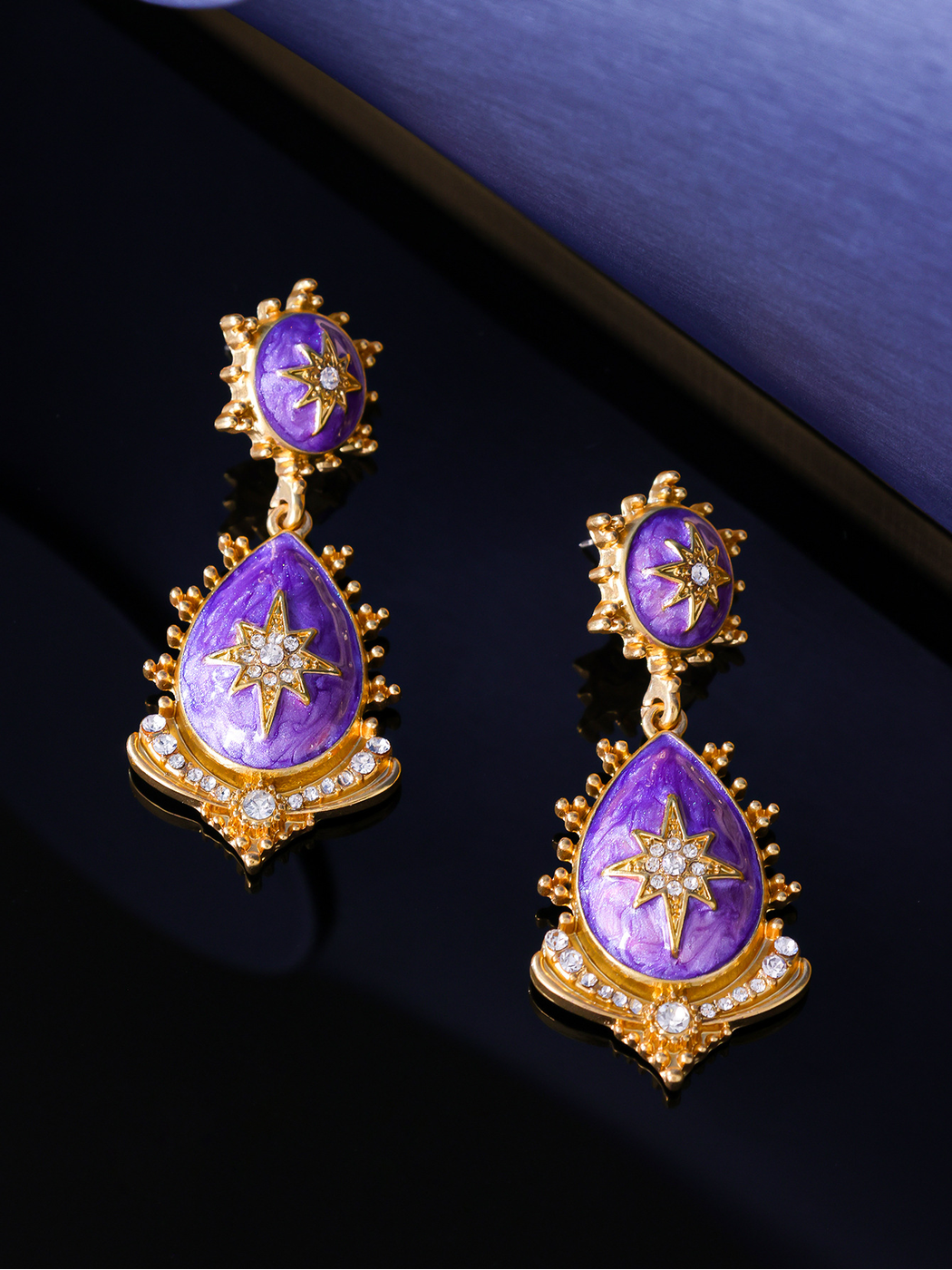 Earedge - Alloy Geometric Star Dangle Stud Earrings