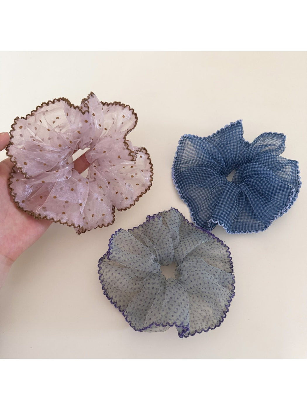 Gifty - Plaid Organza Look Polyester Scrunchie