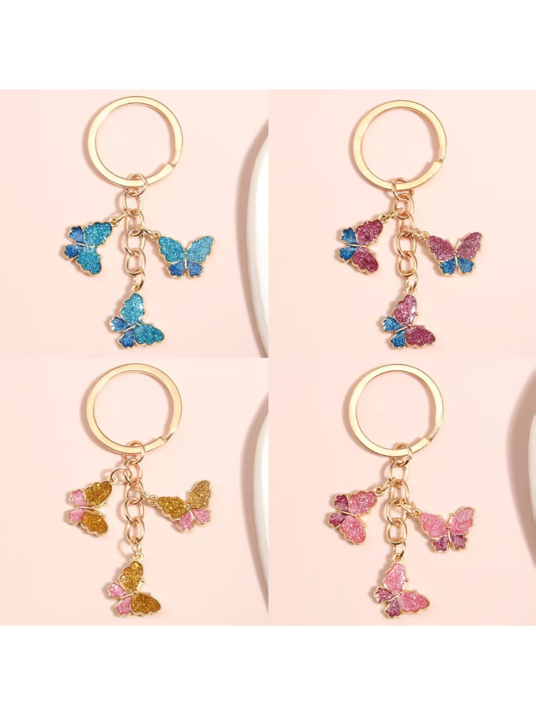 Color block butterfly shaped keychain with vibrant pastel colors on a white background