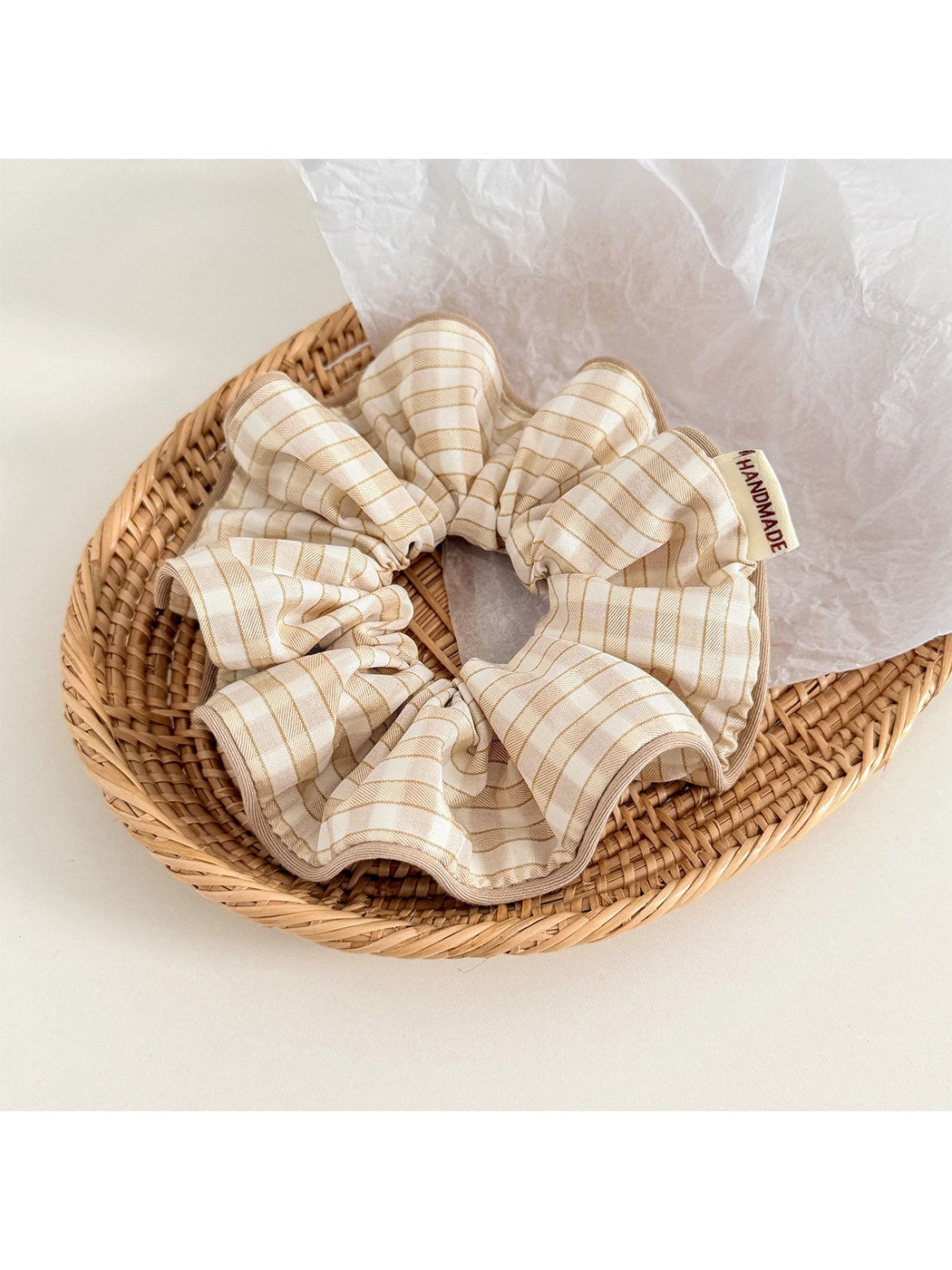 Gifty - Gathered Plaid Trim Polyester Bun Scrunchie