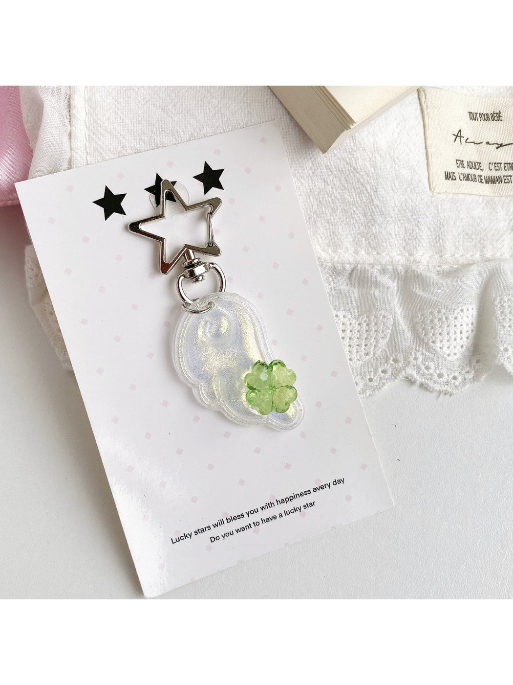 Keypus - Glitter Wing Four Leaf Clover Acrylic Keychain