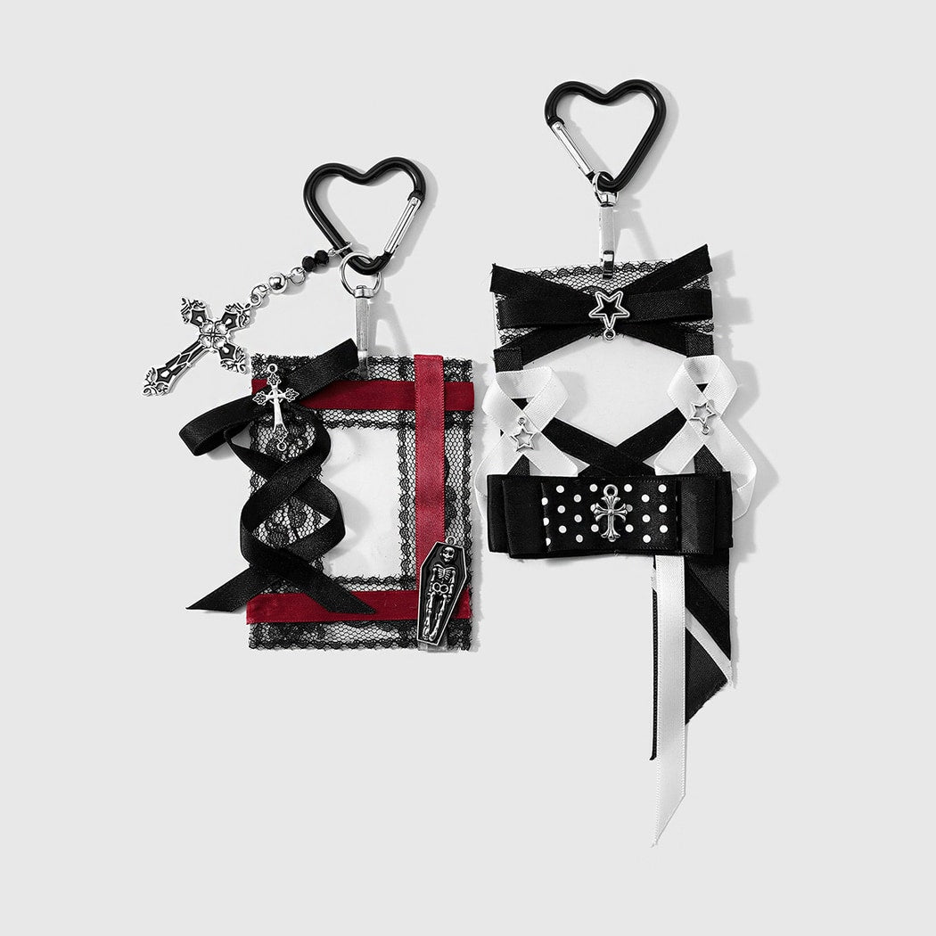 Keypus - Black Y2K Cross Lace Bow Keychain