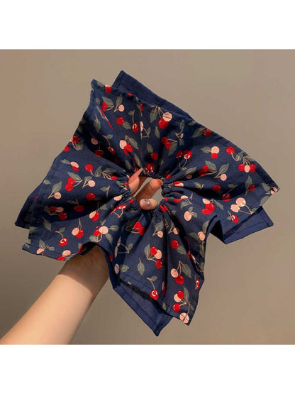 Gifty - Blue Cherry Hair Scrunchie Hair Tie