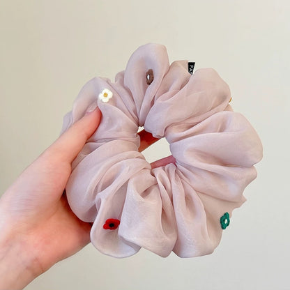 Gifty - Delicate Embroidered Flower Mesh Scrunchie