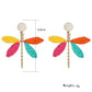 Pair of raffia dragonfly earrings displayed on a white background
