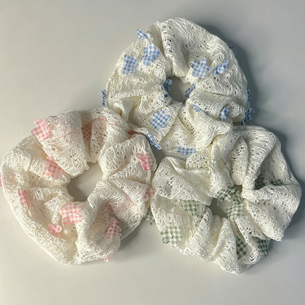 Gifty - Polyester Floral Lace Trim Scrunchie