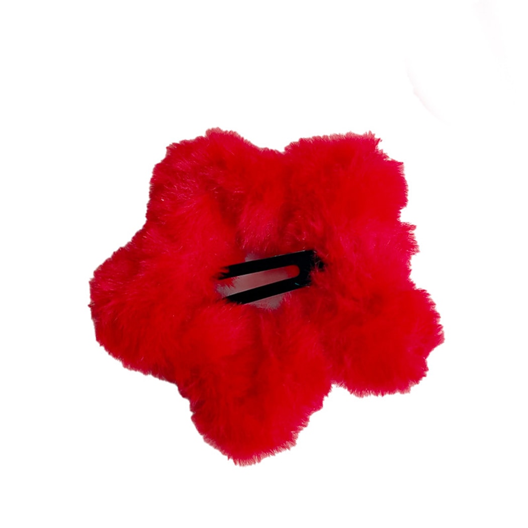 Beau - Soft Red Plush Star Shape Hair Clip Set