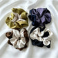 Gifty trendy color block scrunchie with pink, orange, and beige fabric
