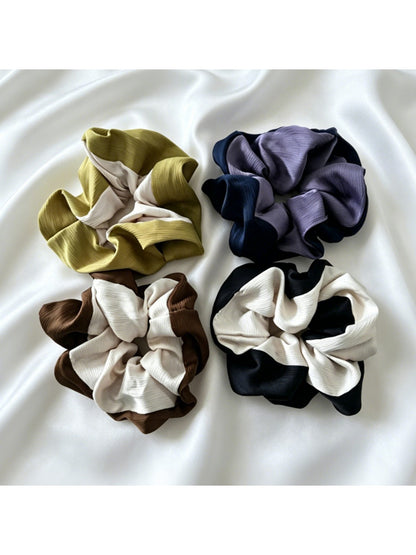 Gifty trendy color block scrunchie with pink, orange, and beige fabric