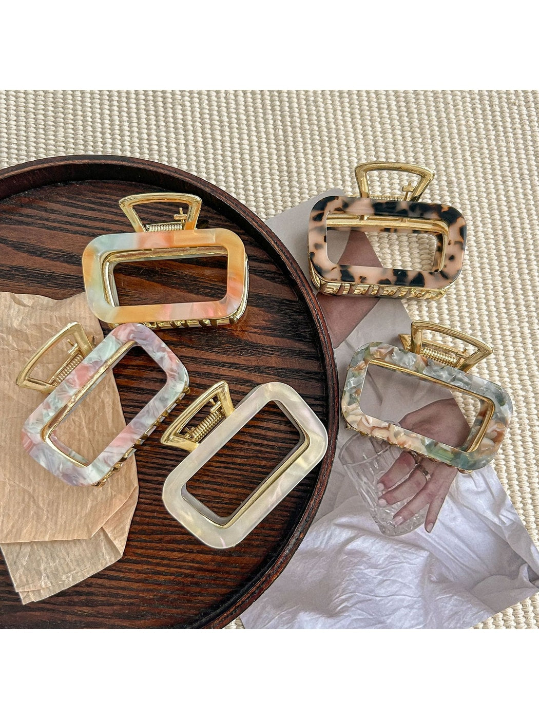Beau - Square Hollow Acetate Alloy Claw Clip