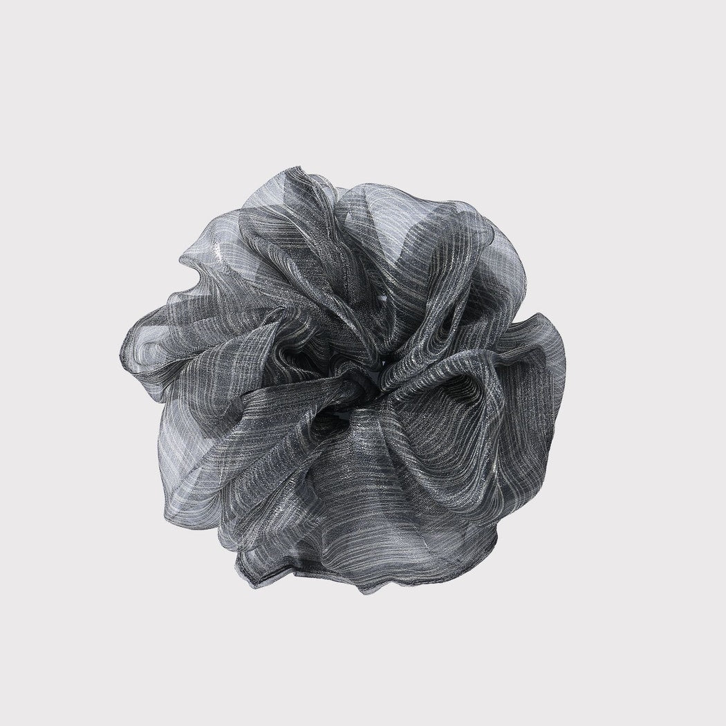 Gifty - Gray Sheer Striped Polyester Scrunchie