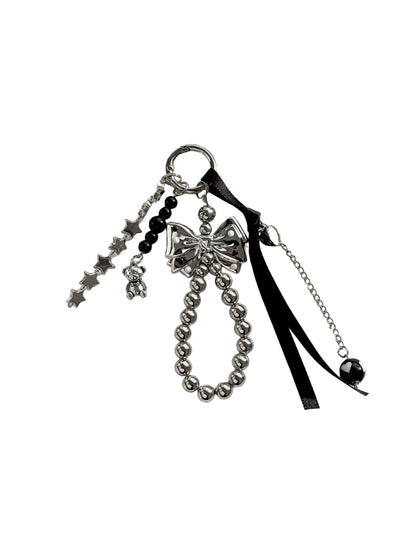 Keypus - Black Bow Beaded Charm Key Ring Keychain